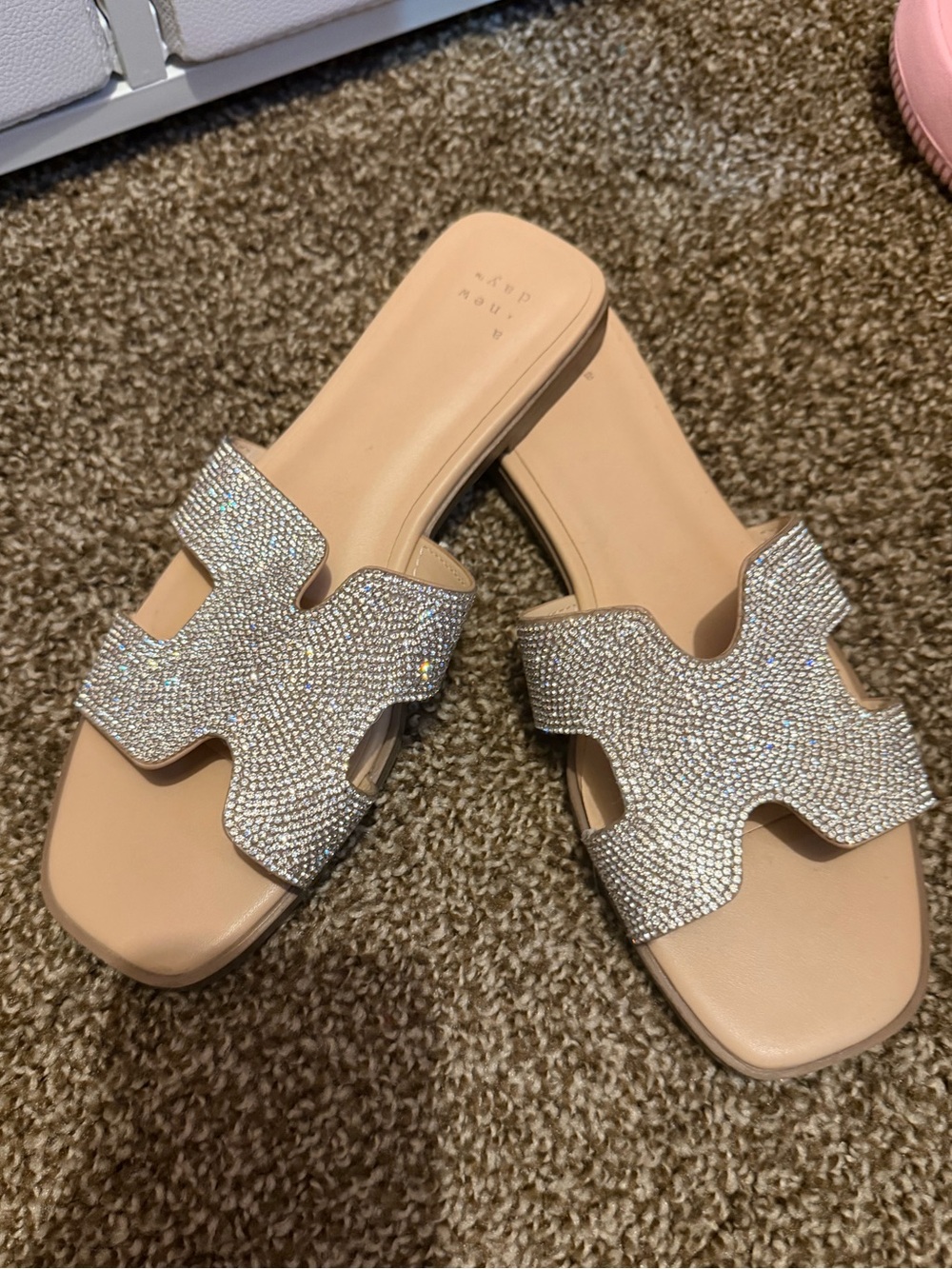 a new day Nude Slide Sandals with Crystal Straps